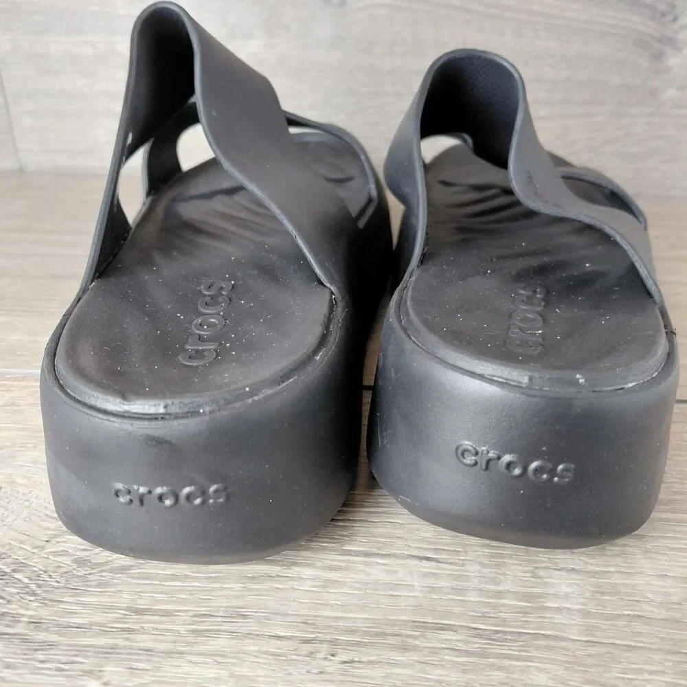 Crocs Sandals Womens 9 Black Getaway Platform H-Strap Comfort Summer Beach Shoes